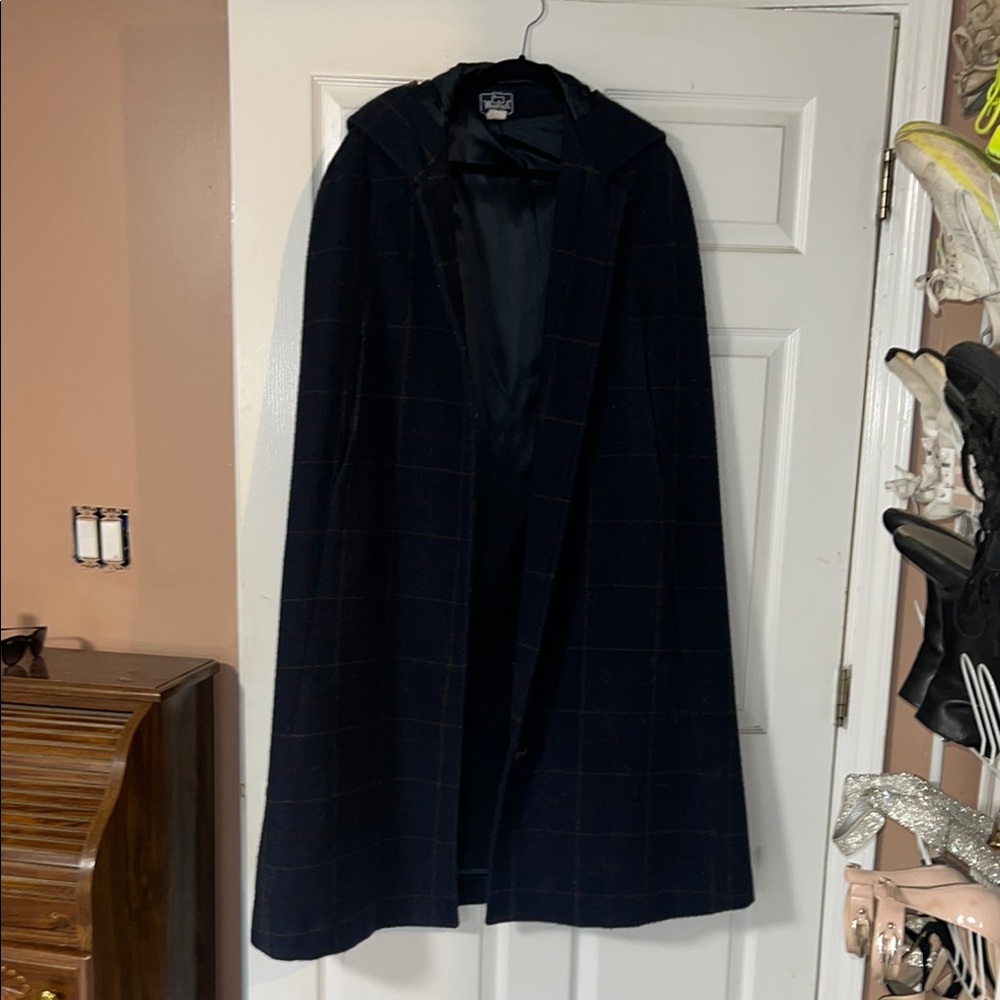 Elegant Navy Hooded Cape